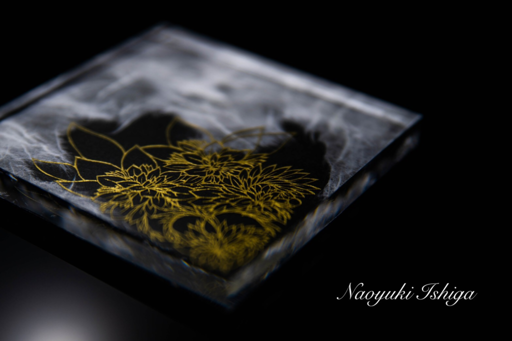 奈良　nara 隠れ家　三五夜　茶室　茶会　お茶　茶道　煎茶道　体験　ワークショップ　切り絵　切り絵作家　切り絵作作品　石賀直之　参加型イベント　干菓子器　干菓子盆　銘々皿　花鳥風月　茶室　にじり口　薄茶　干菓子　和三盆　琥珀糖　雲平　流水　青楓　二條若狭屋　萬々堂